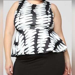 Plus Peplum Black and White Top